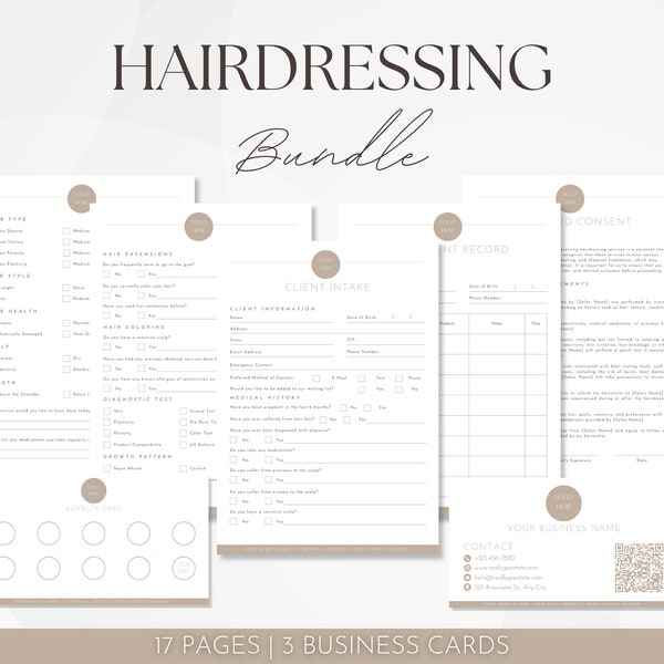 Hairdressing Client Intake Forms Bundle, Editable Hairstyling Informed Consent, Hair Consultation Template, Salon Business Kit, Forms Bundle