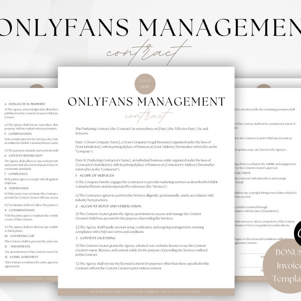 OnlyFans Management Agency Contract Template, Social Media Management Agreement, Instagram Model Agreement Contract