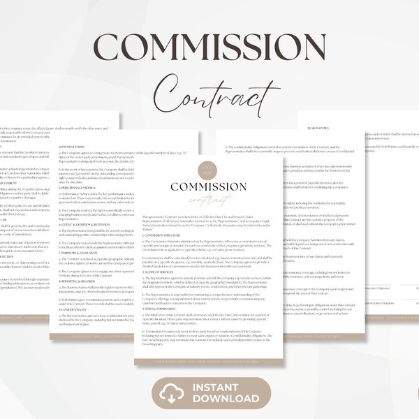 Commission Contract, Sales Employment Agreement Template, Commission Agreement Forms, Bonus Contract Template, Instant Download