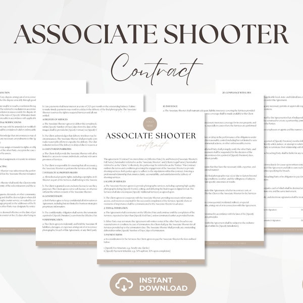 Associate Shooter Contract, Videography Services Agreement, Wedding Photography Contract Template, Photographer Forms, Instant Download