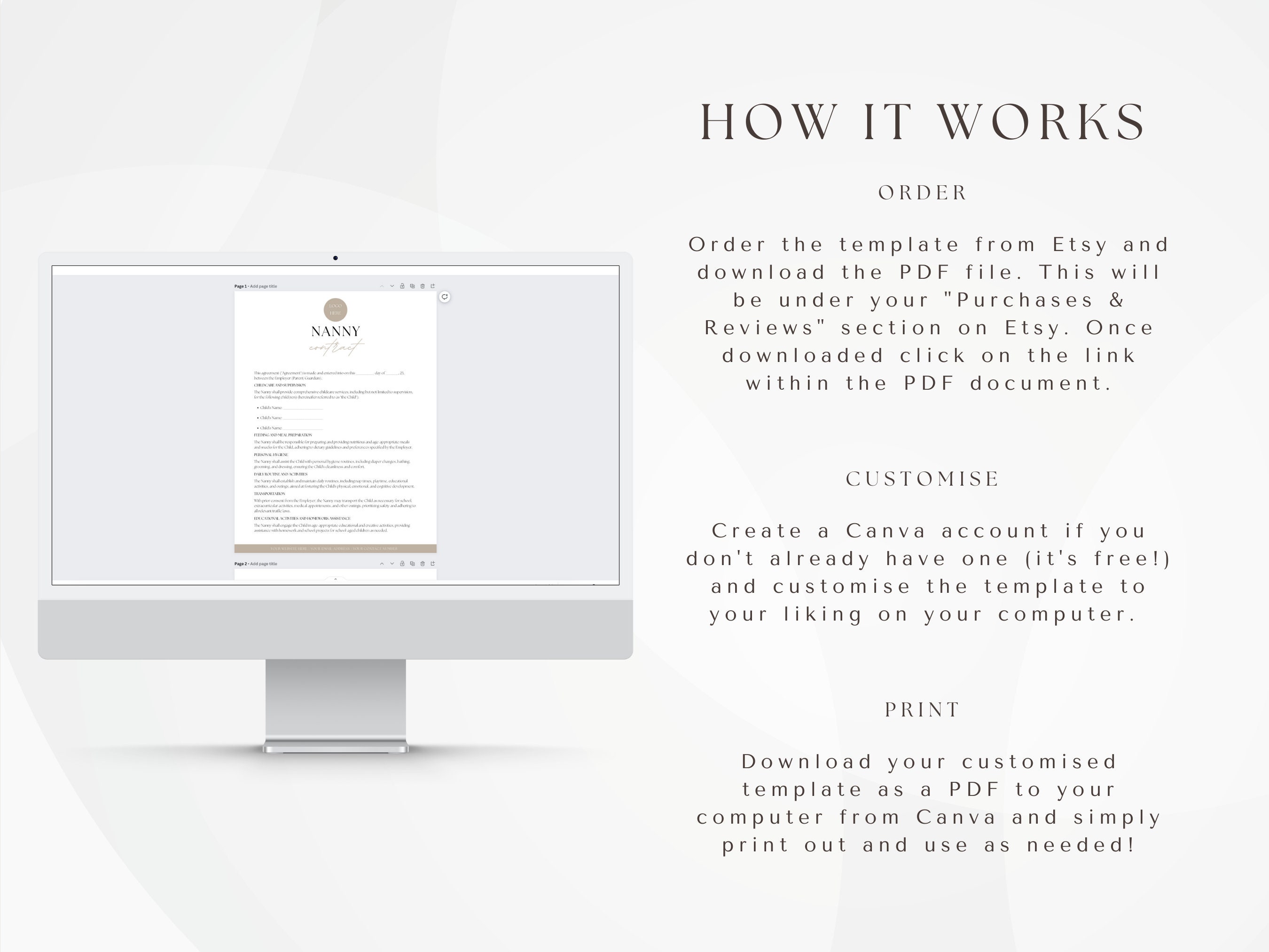 Editable Nanny Contract Template, Nanny Agreement Worksheet, Babysitter ...