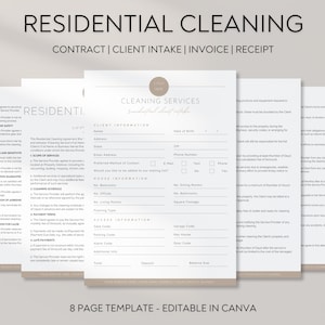 Cleaning Business Forms, Editable Residential Cleaning Contract, Residential Cleaning Proposal, Cleaning Service, Client Intake Form