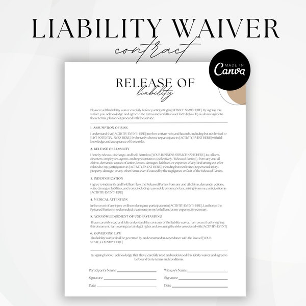 General Liability Waiver Template, Liability Form Agreement, Liability Damage Waiver Template, Liability Waivers Release Form, Indemnity