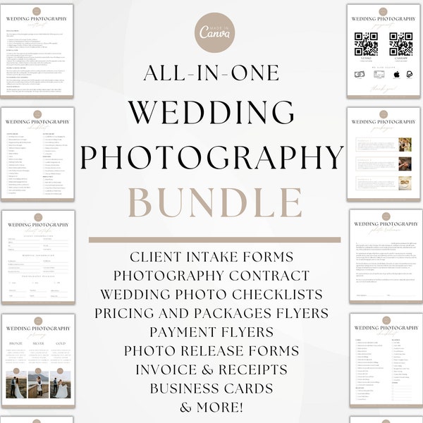 Wedding Photography Forms Bundle, Contract for Photographers, Photography Pricing Guide, Photographer Brochure Forms, Canva Templates