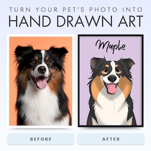Custom Cartoon Pet Portrait, Personalised Dog Illustration, Dog Cat Wall Art, Hand Drawn Pet, Pet Memorial Ideas, Digital, Christmas Gift