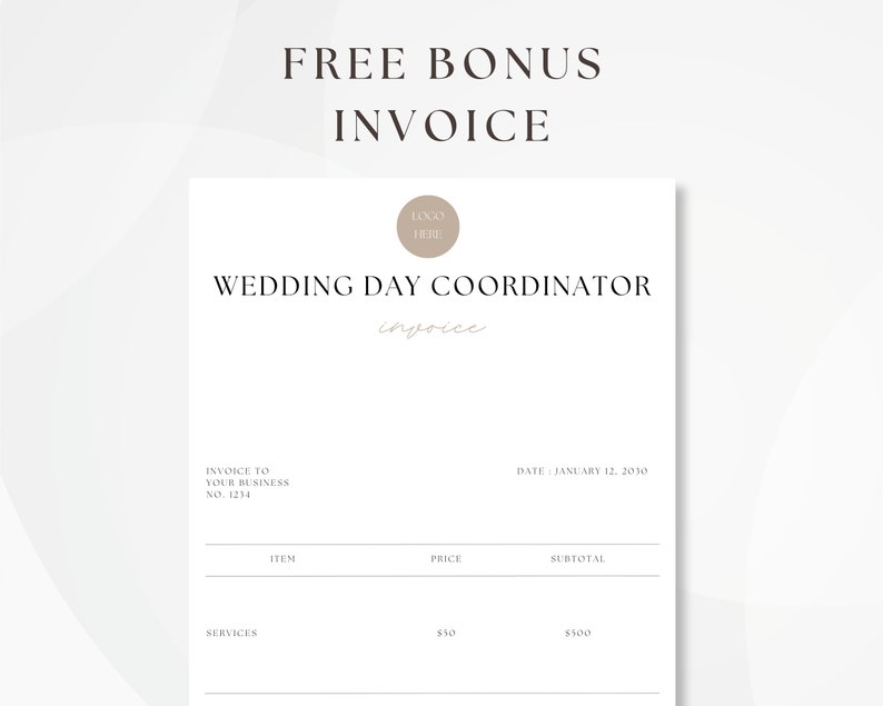Wedding Day Event Coordinator Contract, Editable Wedding Services Agreement, Day of Wedding Coordination Invoice, Instant Download image 6