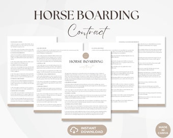 Horse Boarding Contract, Editable Horse Livery Services Agreement, Equine Boarding Agreement, Equestrian Business Forms, Instant Download
