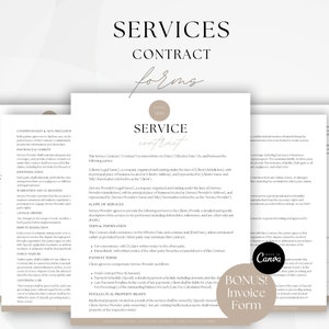 Accord de contrat de services, modèle de contrat de service, étendue de l'accord de services, formulaires de contrat général, modèle Canva modifiable