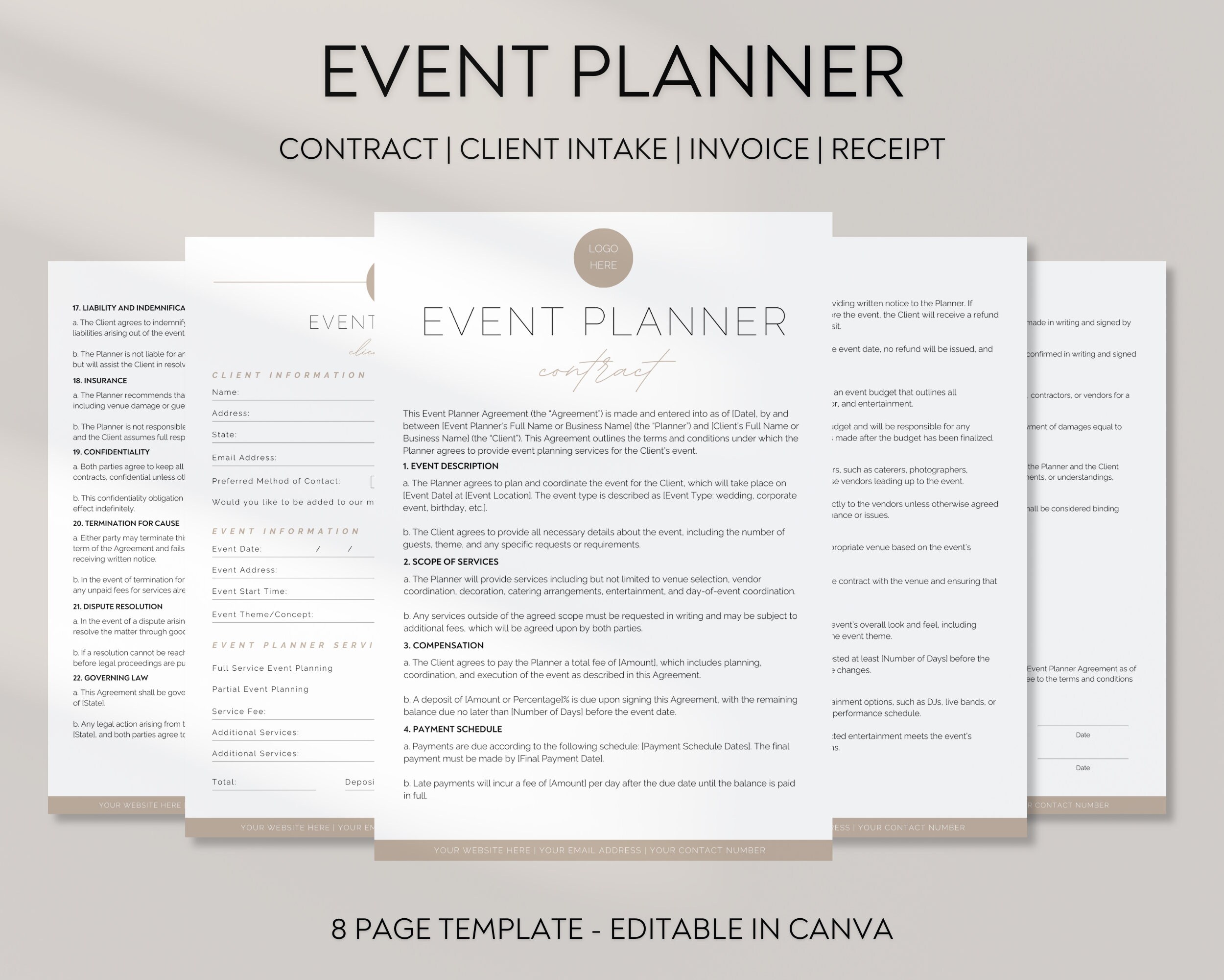 Event Planner Contract Template, Event Planner Client Forms, Wedding ...