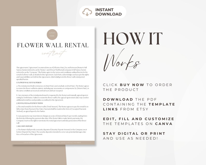 Flower Wall Rental Contract, Editable Flower Wall Renting Services