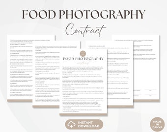 Food Photography Contract, Food Commercial Services Agreement, Videography Contract Template, Photographer Forms, Instant Download