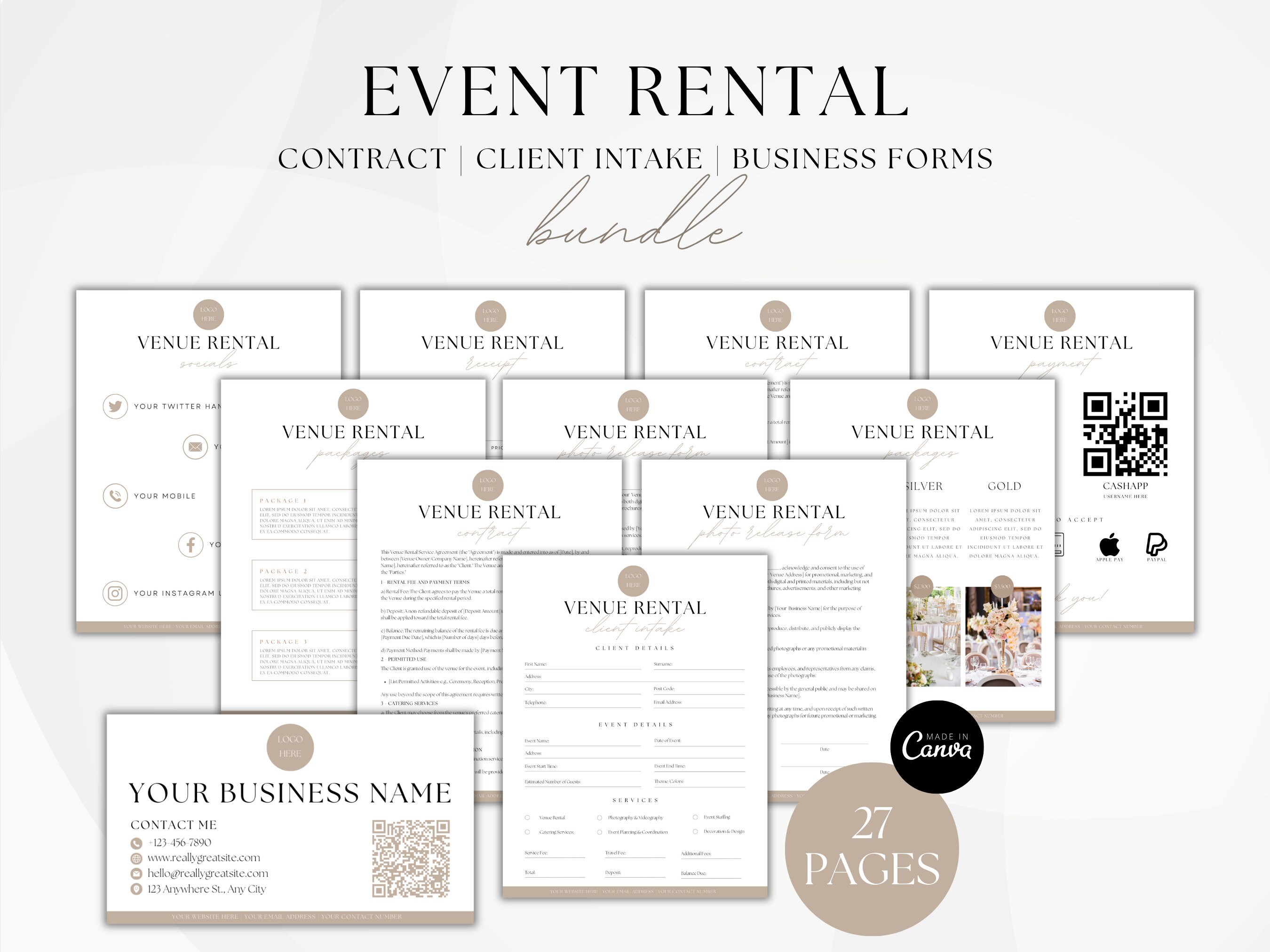Venue Rental Forms Bundle, Event Center Contract, Wedding Venue