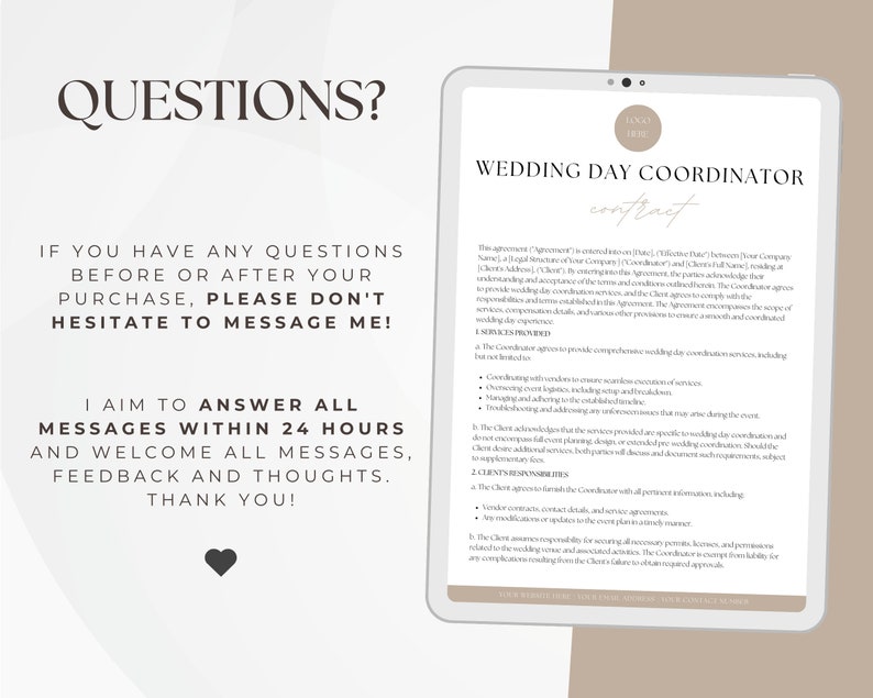 Wedding Day Event Coordinator Contract, Editable Wedding Services Agreement, Day of Wedding Coordination Invoice, Instant Download image 10