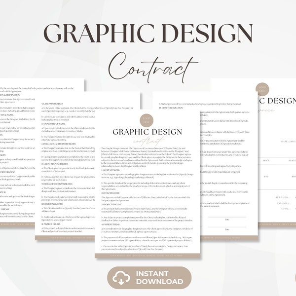 Graphic Design Contract, Freelance Graphic Designer Services Agreement, Design Services Forms, Contract for Graphic Designers, Invoice