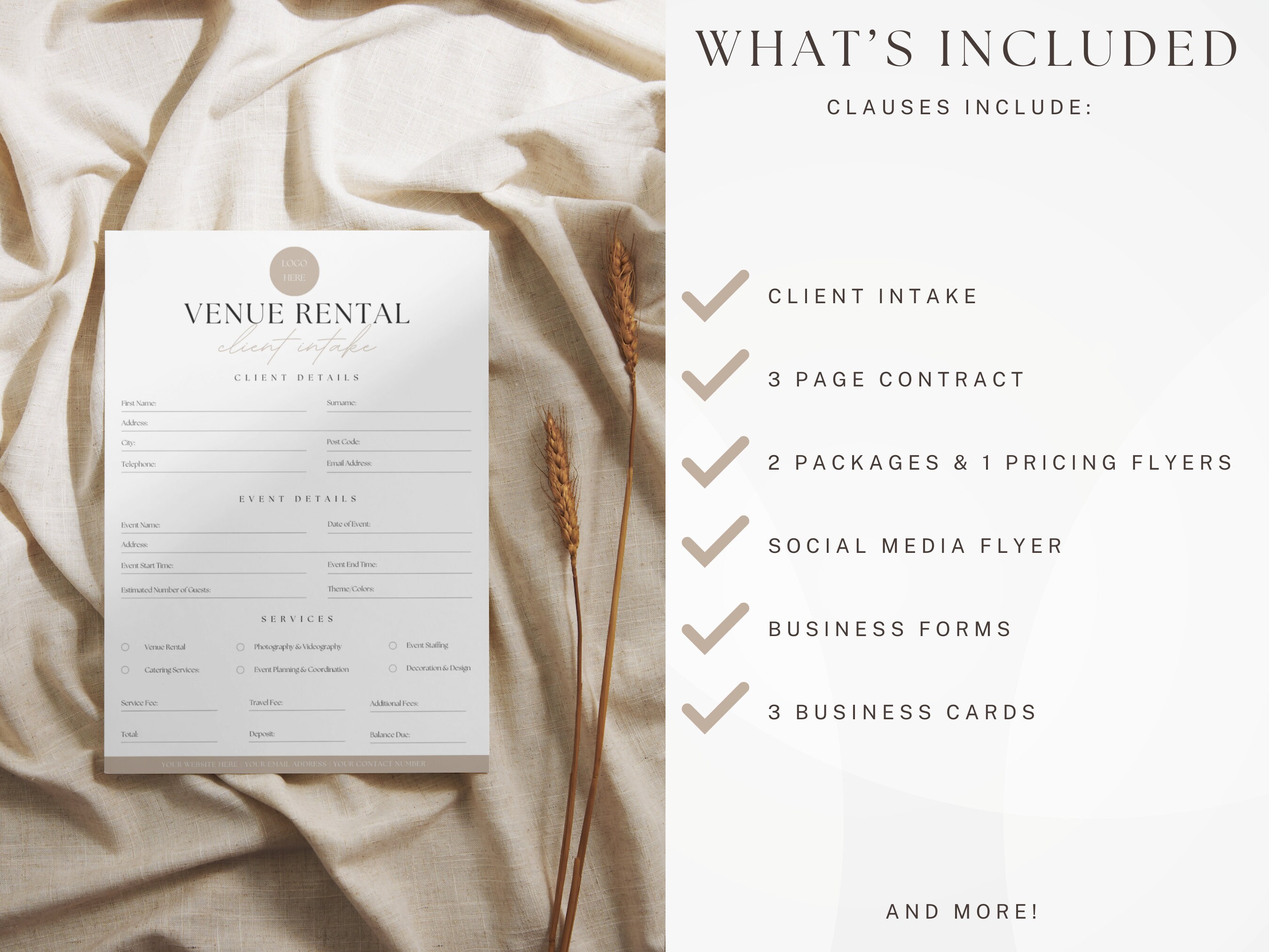 Venue Rental Forms Bundle, Event Center Contract, Wedding Venue