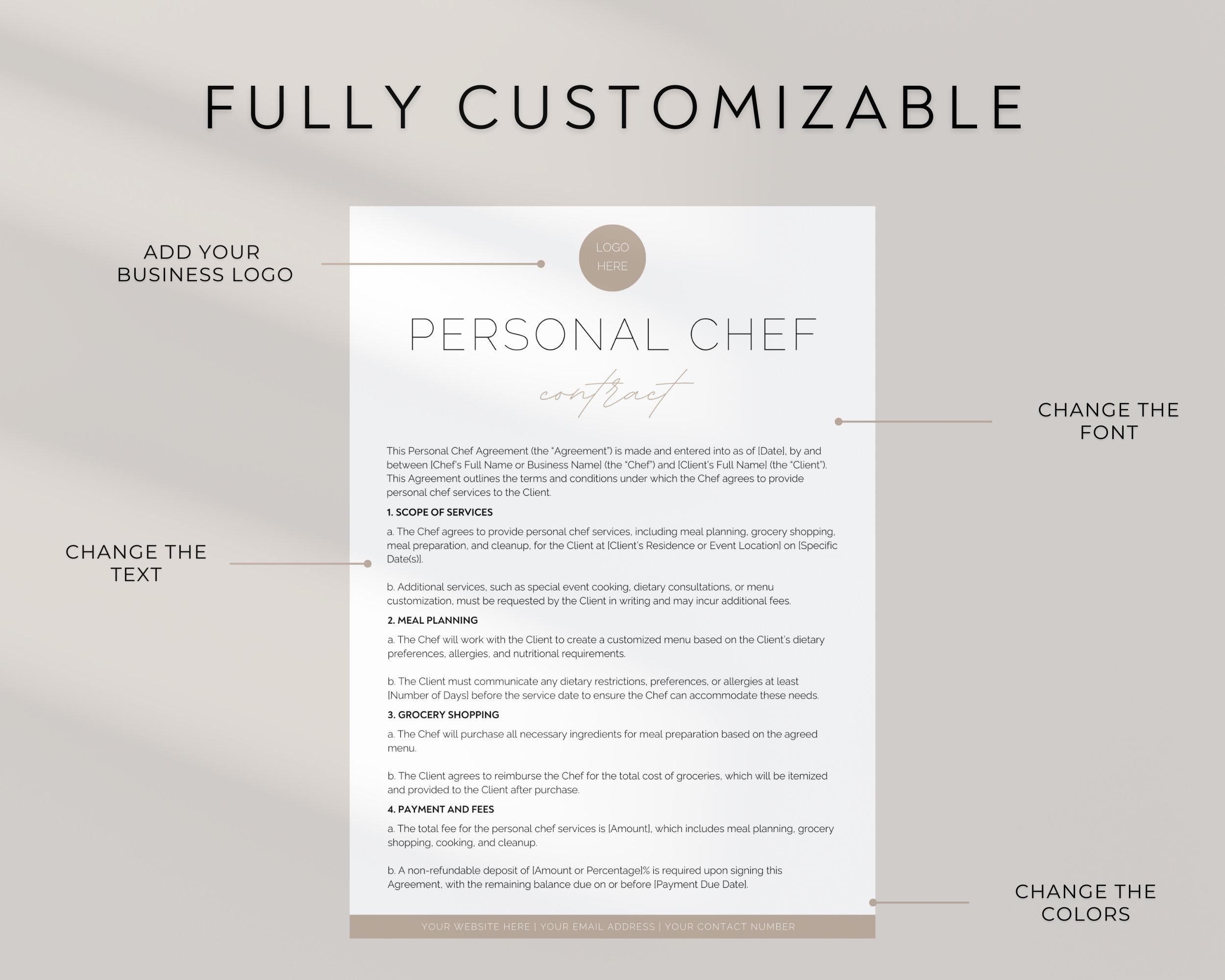 Personal Chef Contract Template, Private Chef Agreement Template ...
