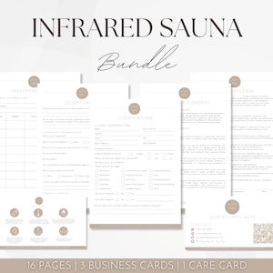 Pacchetto moduli di consenso per sauna a infrarossi, kit aziendale modificabile per estetista, carte post-terapia per sauna disintossicante, moduli spa per nuovi clienti, moduli aziendali