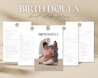 Moduli di assunzione del cliente Doula di nascita, Questionario di nascita dell'ostetrica, Accordo di riservatezza della Doula di nascita, Modello opuscolo Doula, Moduli Doula