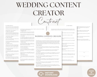 Contrato de creador de contenido de bodas, Acuerdo de servicios de creador de contenido editable, Contrato de fotografía de bodas, Formularios de videografía, Formularios Canva