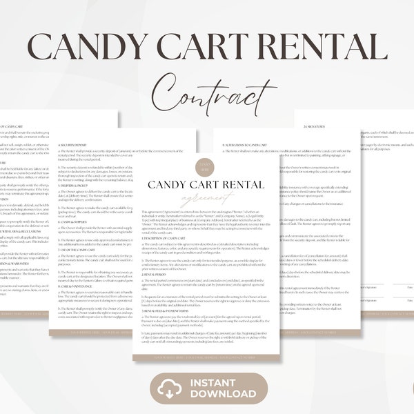 Candy Cart Rental Agreement, Party Supplies Contract Template, Event Supplies Agreement, Editable Agreement Forms, Instant Download