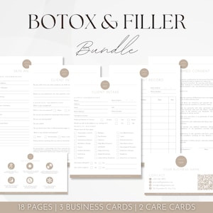 Formulaires d'admission des clients au Botox, formulaires de consentement modifiables pour le produit de comblement dermique, exonération de responsabilité en matière de toxine botulique, modèle de fiches de suivi des produits de comblement dermique