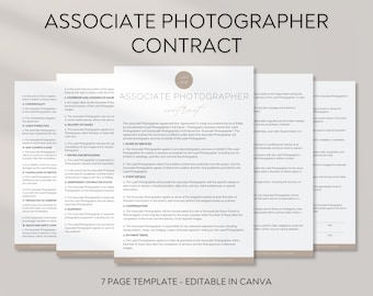 Associate Photography Second Shooter Contract Template, Canva Template Photography Business, Independent 2nd Shooter Service Agreement Forms