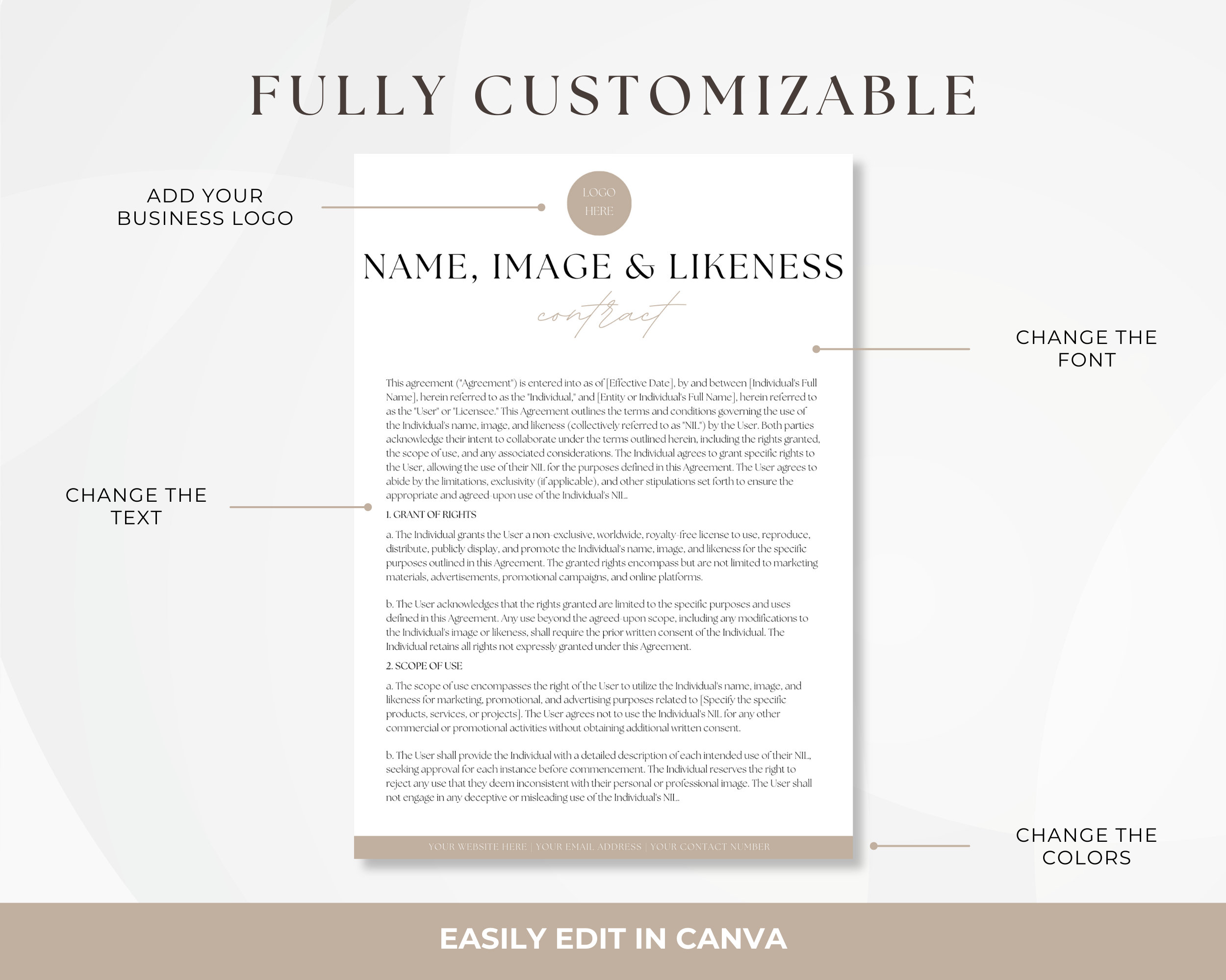 Sample Nil Contract.pdf Name, Image and Likeness Contract, Editable Model Release Waiver ...