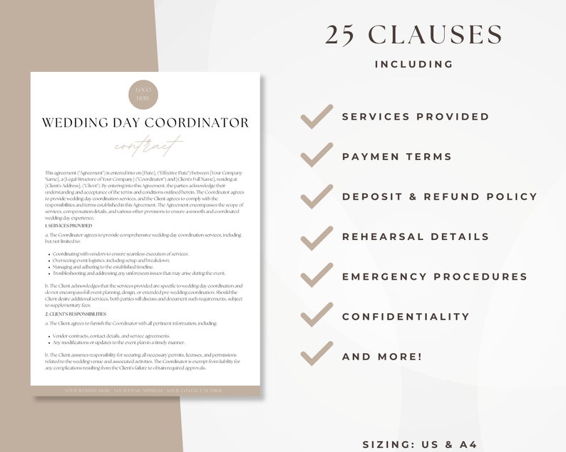 Wedding Day Event Coordinator Contract, Editable Wedding Services Agreement, Day of Wedding Coordination Invoice, Instant Download image 2