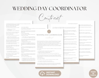 Wedding Day Event Coordinator Contract, Editable Wedding Services Agreement, Day of Wedding Coordination Invoice, Instant Download