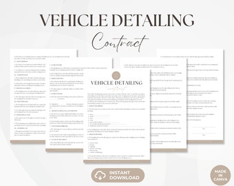 Vehicle Detailing Contract, Vehicle Washing Services Agreement, Car Detailing Services Contract Template, Editable Canva Template