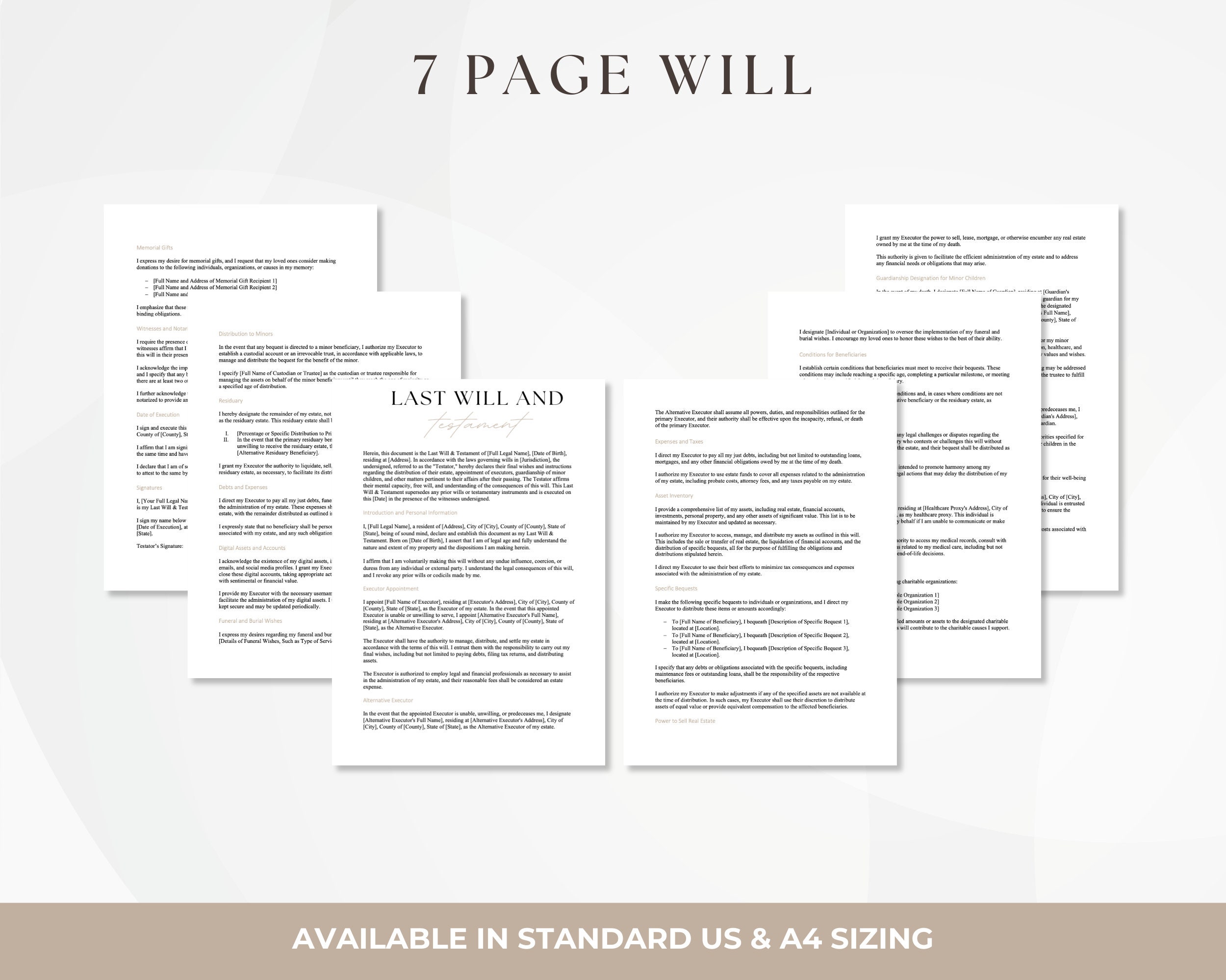 Last Will and Testament Template, Editable Will Document, Living Will ...