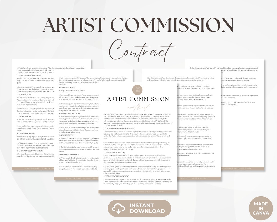Artist Commission Contract, Editable Artist Contract Template