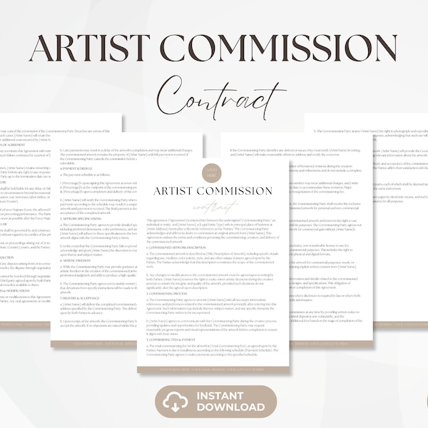 Artist Commission Contract, Editable Artist Contract Template, Commission Scope of Services, Artist Forms, Instant Download