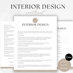Interior Designer Client Contract Template, Service Contract, Minimalist Business Agreement, Interior Design Invoice, Canva Template