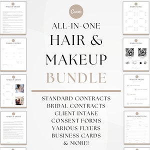 Hair & Makeup Business Forms, Bridal Client Contract, Consent Forms, MUA Client Intake Agreement, Hairstylist Forms Bundle, Canva Template