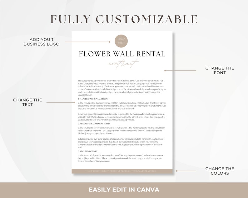 Flower Wall Rental Contract, Editable Flower Wall Renting Services
