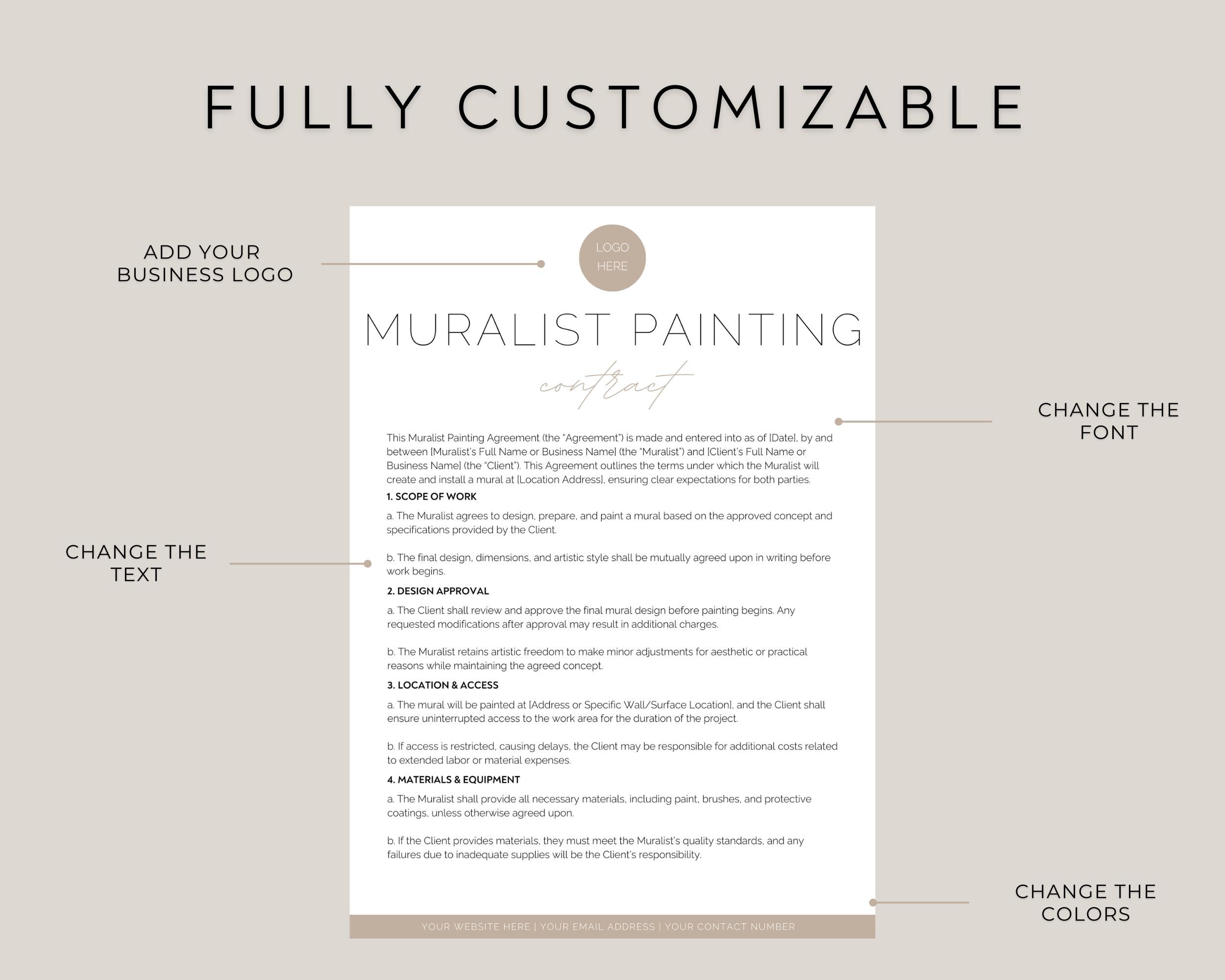 Editable Muralist Contract Template, Mural Agreement, Custom Wall Art ...