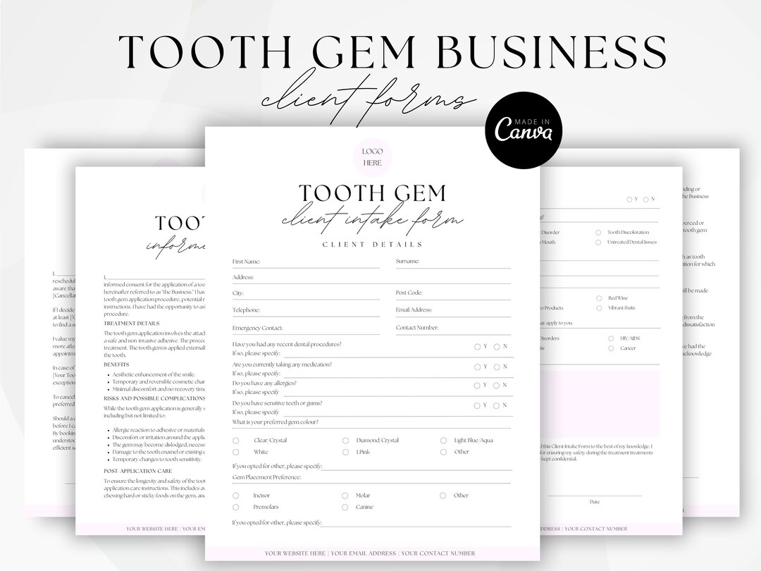 Tooth Gem Consent Form, Teeth Gem Forms, Tooth Jewelry, Esthetician Consent Forms, Cancellation