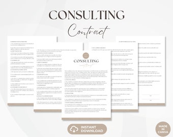 Consulting Contract, Consultant Services Agreement, Consultation Services Contract, Editable Consulting Contract Template, Canva