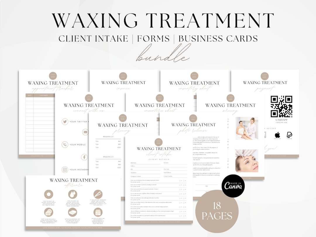 Waxing Business Starter Kit Printable Waxing Forms Editable Etsy