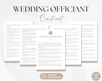 Contrato de oficiante de bodas, acuerdo de servicios de ministro de bodas editable, formularios comerciales de registro de bodas, factura de oficiante de bodas