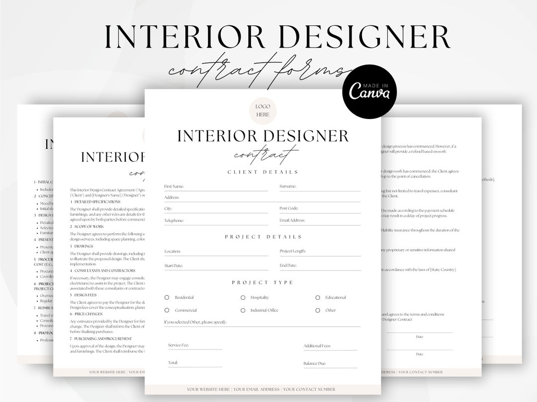 Contrato de diseñador de interiores, acuerdo de servicio minimalista ...