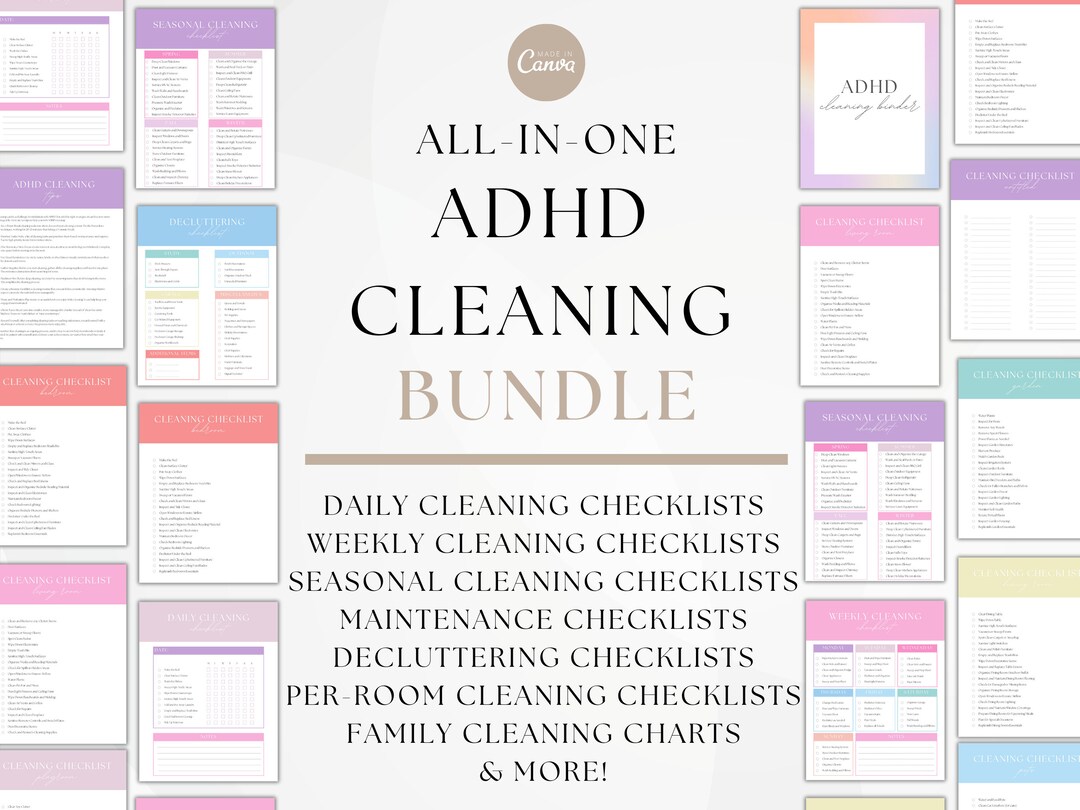 ADHD Cleaning Checklist Bundle, Editable Household Cleaning Schedule ...