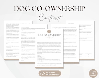 Dog Co-Ownership Contract, Editable Dog Owner Sharing Agreement, Pet Forms, Dog Breeding Business Forms, Ownership Invoice, Instant Download