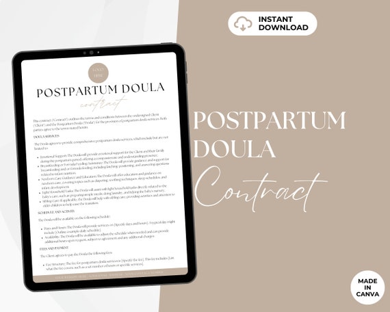 Postpartum Doula Contract, Doula Business, Doula Templates, Editable Doula Contract Template, New Client Handouts, Doula Business Template