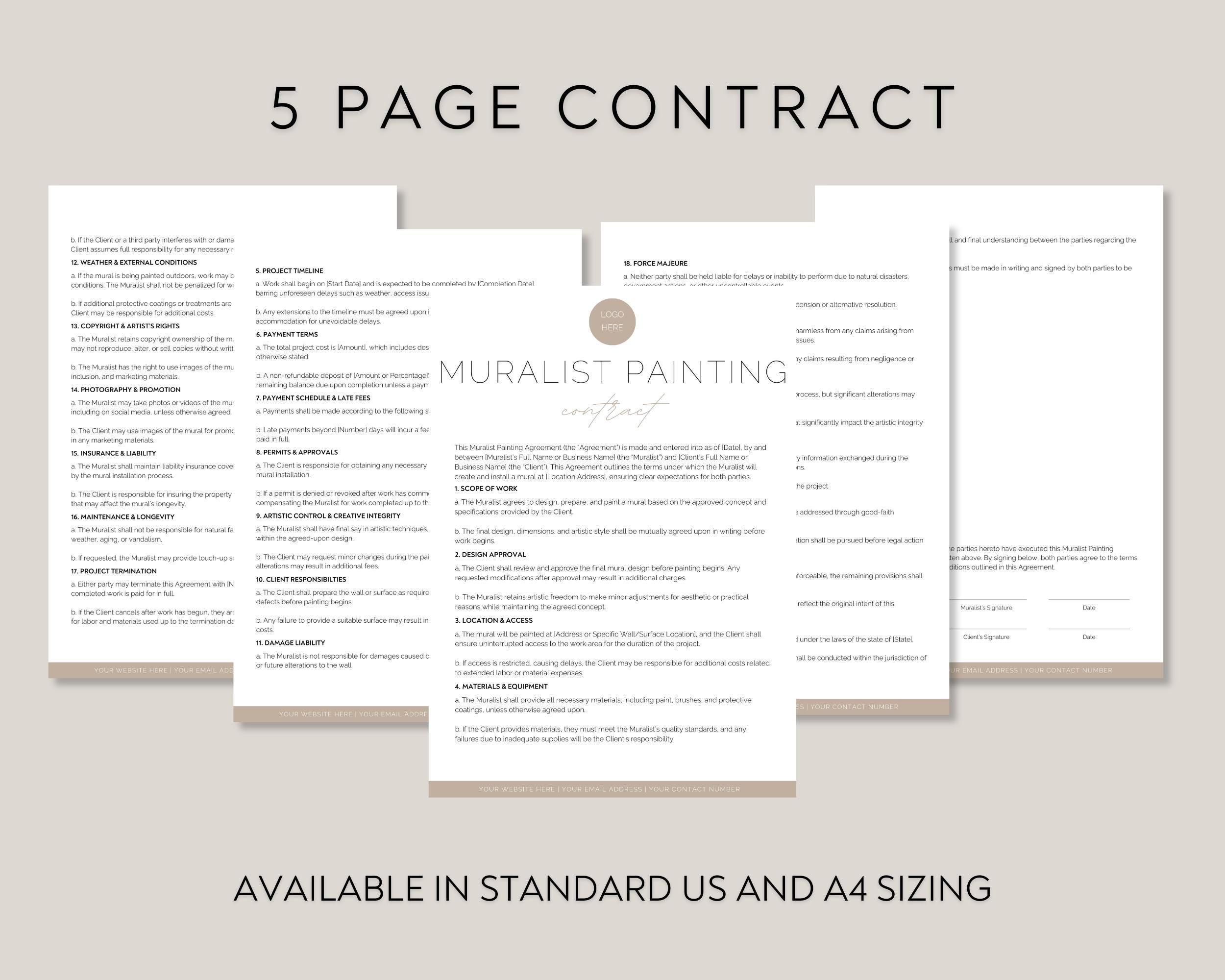 Editable Muralist Contract Template, Mural Agreement, Custom Wall Art ...