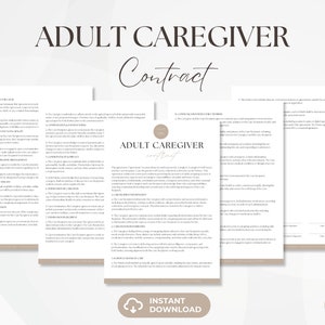 Contrato de cuidador de adultos, Acuerdo de servicios de atención domiciliaria, Formularios de cuidador, Formularios de atención médica domiciliaria, Acuerdo de cuidado, Descarga instantánea