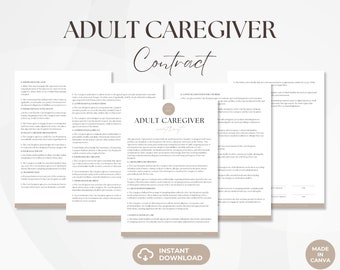 Adult Caregiver Contract, Home Care Services Agreement, Caregiver Forms, Home Healthcare Forms,  Caregiving Agreement, Instant Download