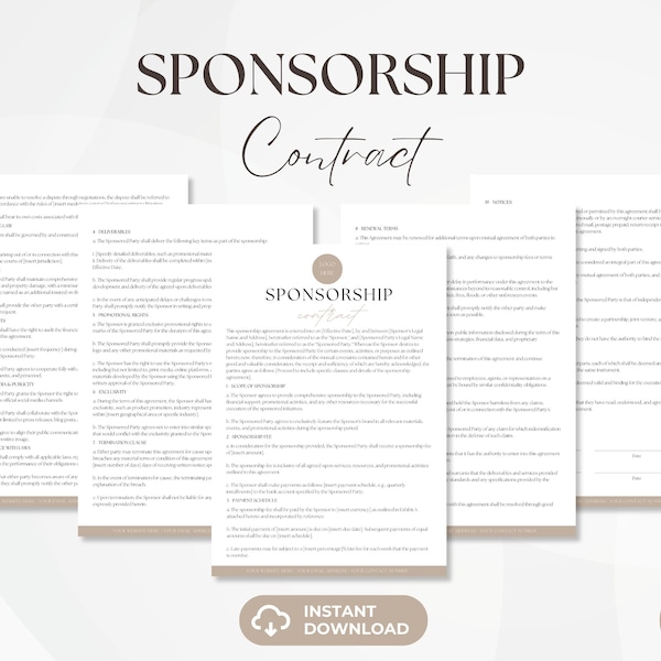 Sponsorship Contract, Event Sponsorship Services Agreement, Business Sponsorship Template, Editable Canva Contract