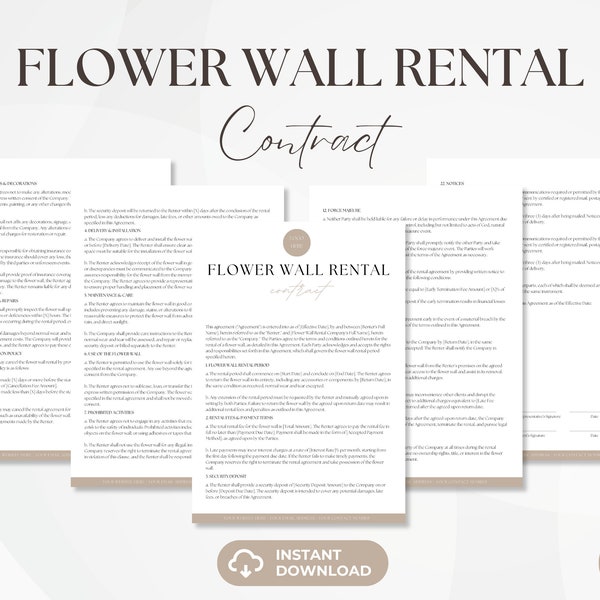 Flower Wall Rental Contract, Editable Flower Wall Renting Services Agreement, Event Floral Services, Florist Forms, Instant Download